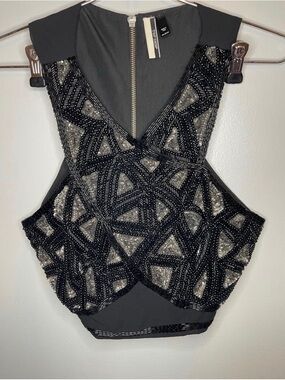Topshop Black Beaded Geometric Camisole